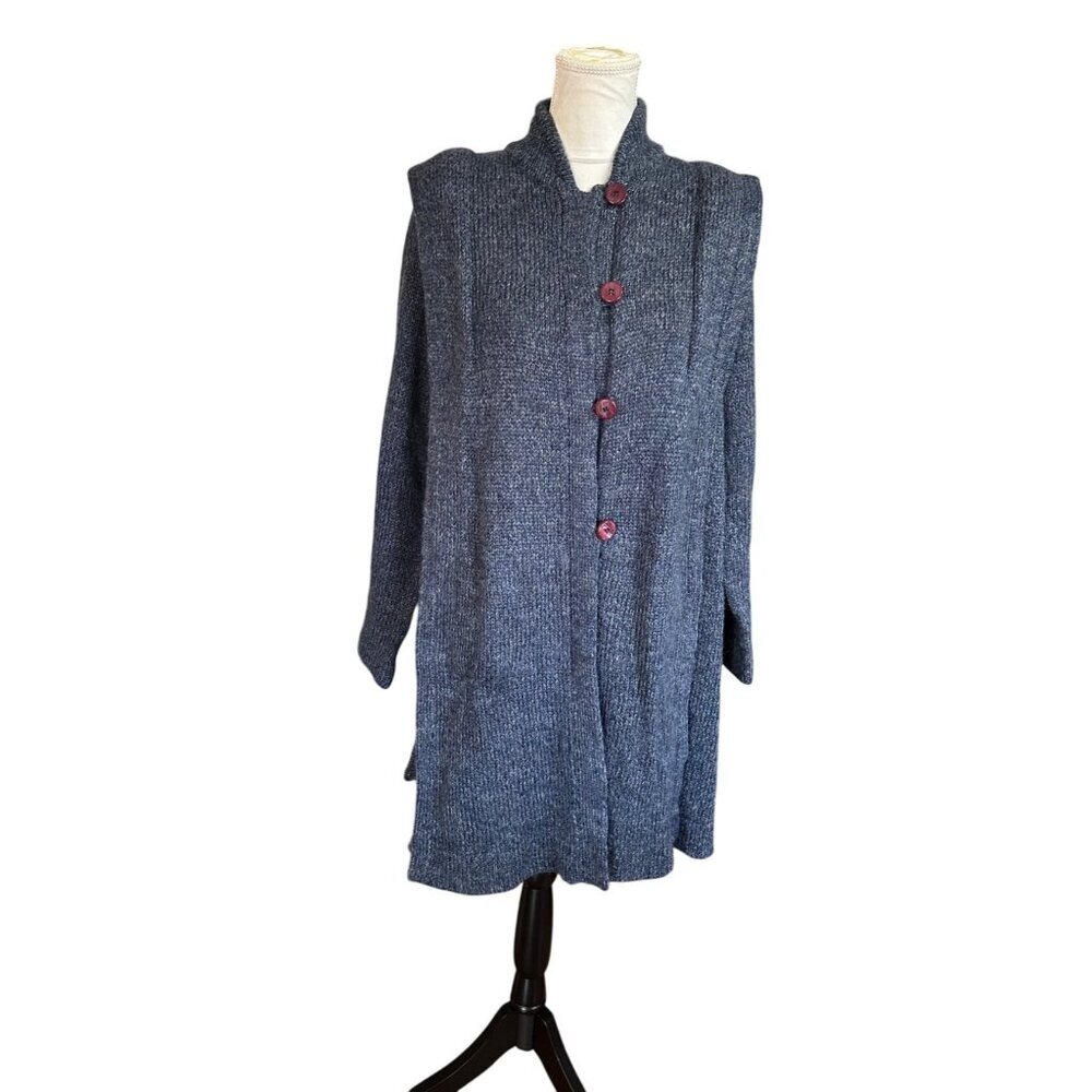 Vintage Sakowitz 70s 80s Gray Long Button Sweater Cardigan Coat Hig Sz L READ